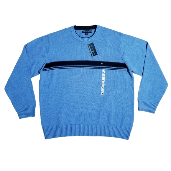 Vintage 2002 Tommy Hilfiger Mens Chest Stripe Sweater Blue Size XL With Tags - Picture 1 of 7